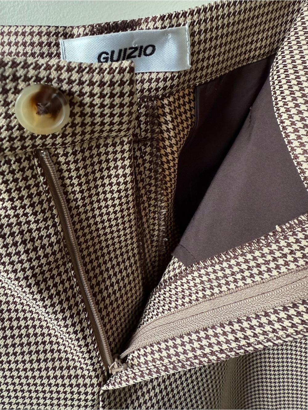 DANIELLE GUIZIO Wide Leg Houndstooth Trousers Pants Designer Classic Brown M - Picture 4 of 6